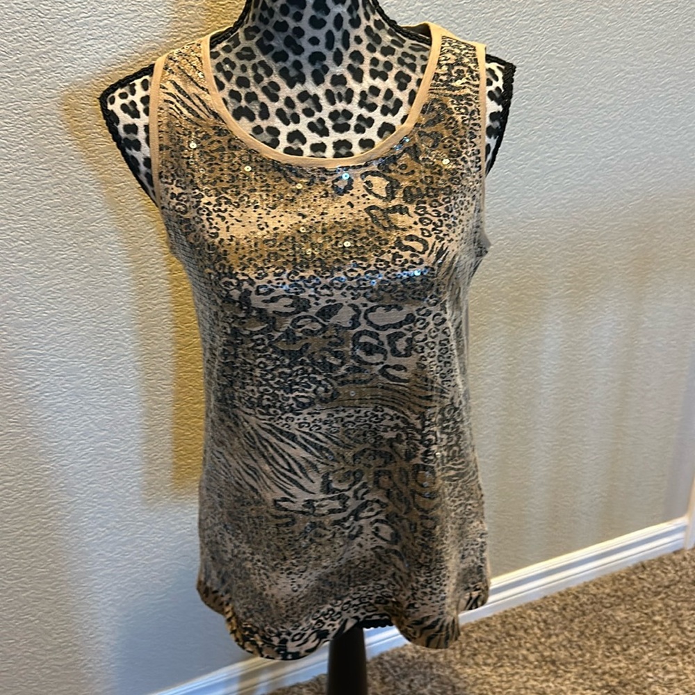 Chicos sequins animal print tank top, Zenergy by Chicos, size 1